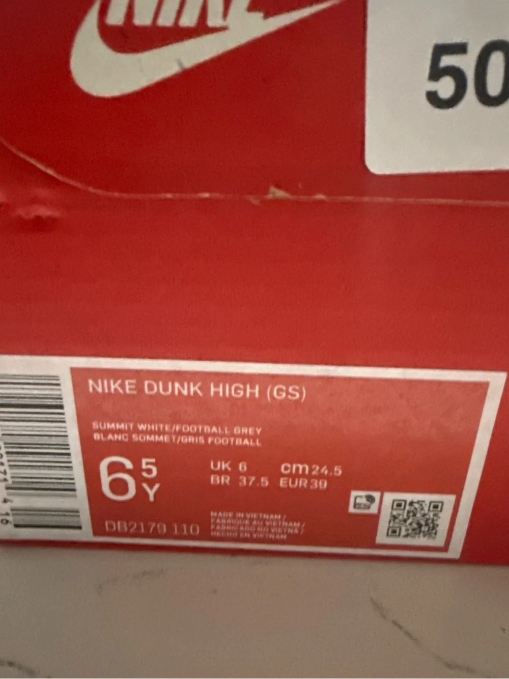Nike Dunk High GS Football Grey Size Women 8 / 6.5Y DB2179-110
